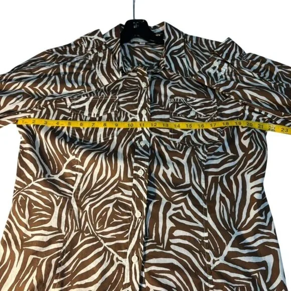 Jones New York Sport Brown & White Zebra Print Button-Up Long Sleeve Shirt - Picture 13 of 13